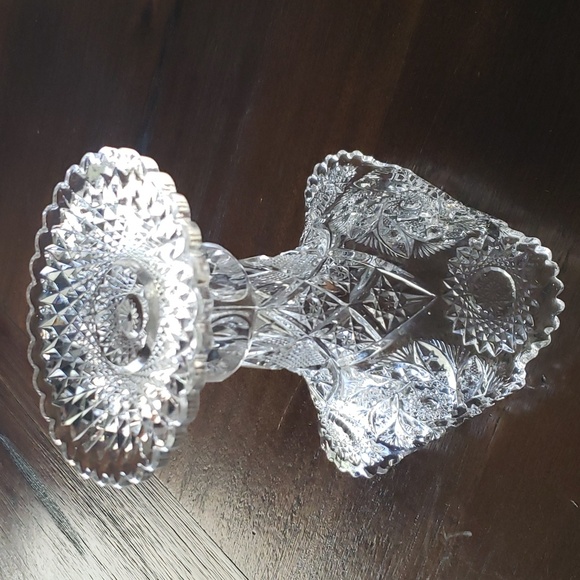 Vintage Antique Clear Glass Ruffled Sawtooth Paddle Wheel Pattern Vase 6.5" - Picture 5 of 16